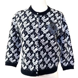 Black and Off White Cropped Cardigan